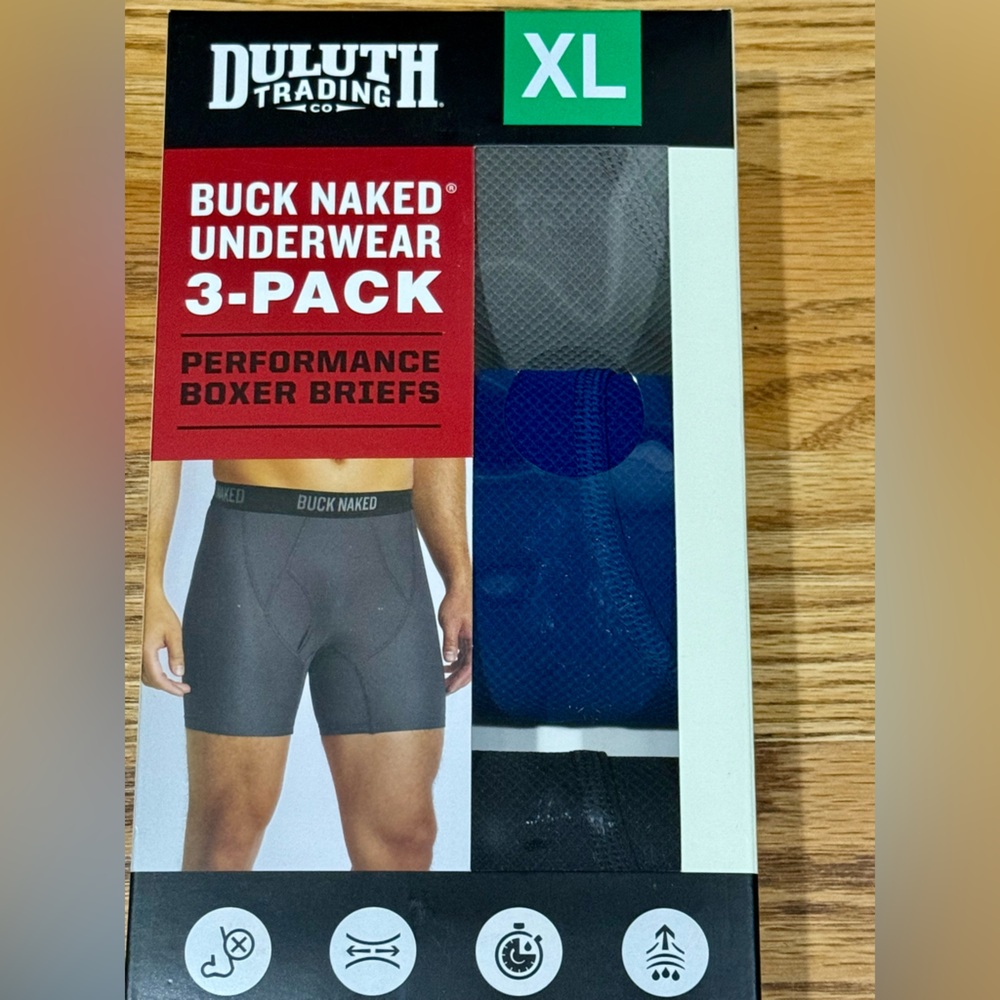 Duluth Trading Co Buck Naked Boxer Briefs 3-Pack - Gray, Blue, and Black - XL